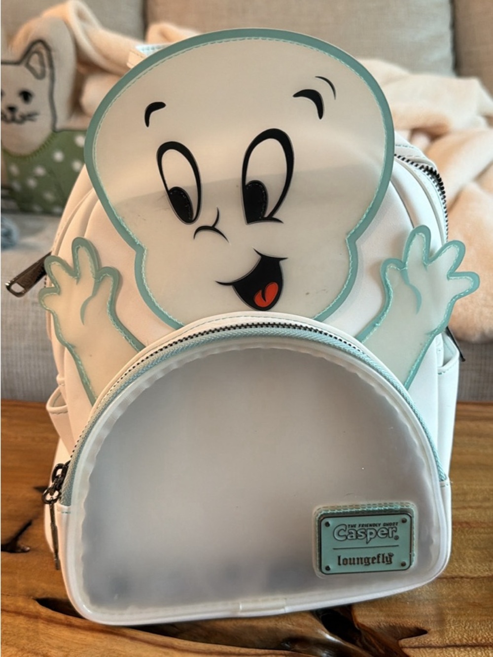 Loungefly Kids White Casper Ghost Mini Backpack with Mint Trim